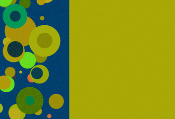 くすんだ黄緑と深い青の大小の円模様のあるフレーム