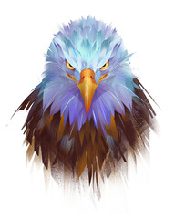 a colored eagle bird's head painted on a white background