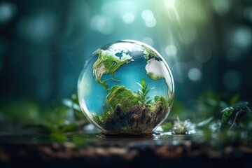 Earth Day. Planet mother earth globe. World in a droplet of water. Background wallpaper.