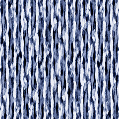 Navy and White Watercolor-Dyed Effect Textured Striped Pattern