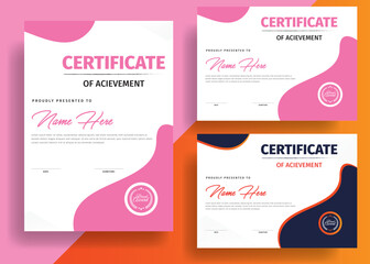 Certificate Design, Abstract Pink, Purple, and Blue Rounded Shapes Certificate Design, Abstract Colored Pink, Purple and Grey Waves Vertical Certificate Design. Modern fashion Certificate template.