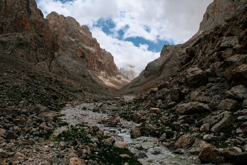 Mountain river with rock peaks