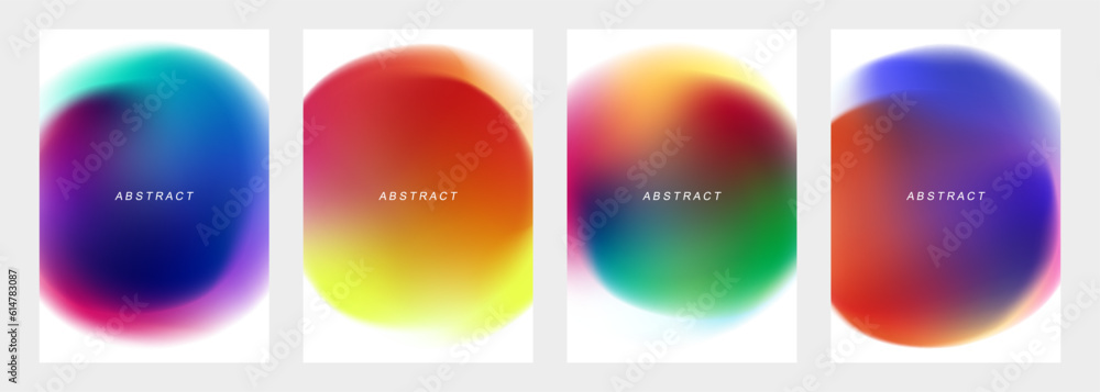 Poster Bright blurred circles. Set of abstract backgrounds with vibrant gradient round shapes for creative graphic design. Vector illustration.