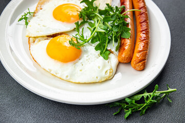 fried egg breakfast meal food snack on the table copy space food background rustic top view