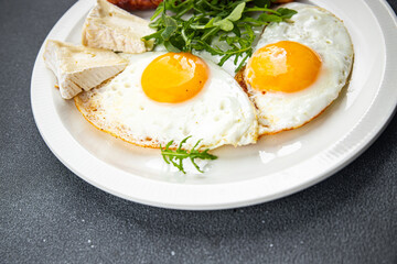fried egg breakfast meal food snack on the table copy space food background rustic top view