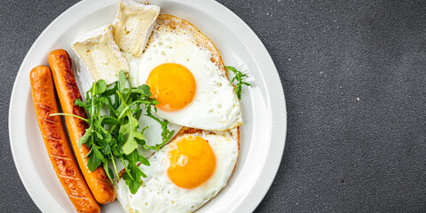 fried egg breakfast meal food snack on the table copy space food background rustic top view
