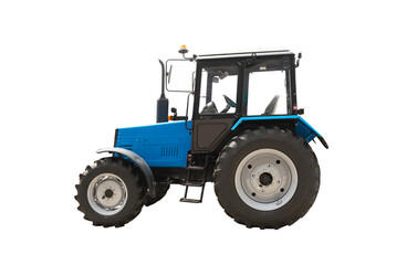 Blue tractor isolated over white background
