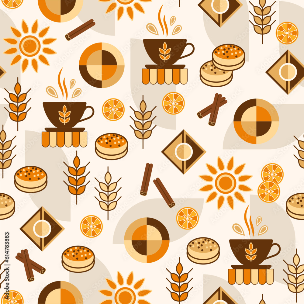 Poster bread, bakery themed background with icons, design elements in simple style. seamless pattern with a