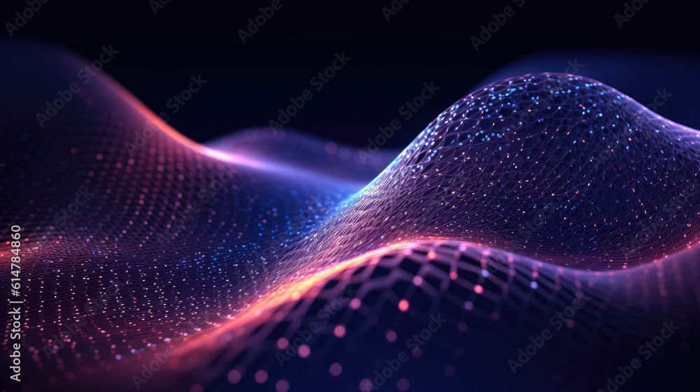Poster abstract wave of digital wave effect , lines connecting network dots , created with generative ai te