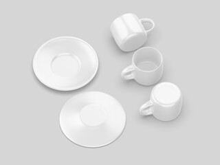 Cup plate blank template 3d illustration.