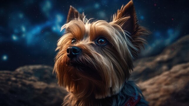 yorkshire terrier on the floor HD 8K wallpaper Stock Photographic Image