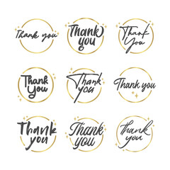 Fototapeta premium Thank you message. Beautiful greeting calligraphy text. Handwritten modern lettering with golden circle frame.