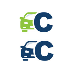 Car with letter C, vector, logo, template. Alphabet label symbol for branding and identity.