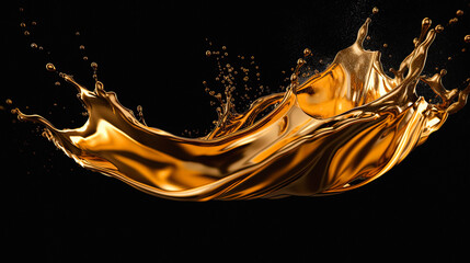 liquid gold splash isolated on black background. ai generative