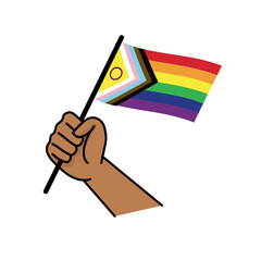 Fototapeta premium Rainbow flag. Brown dark skin hand holding lgbt flag. Pride month. Diversity.