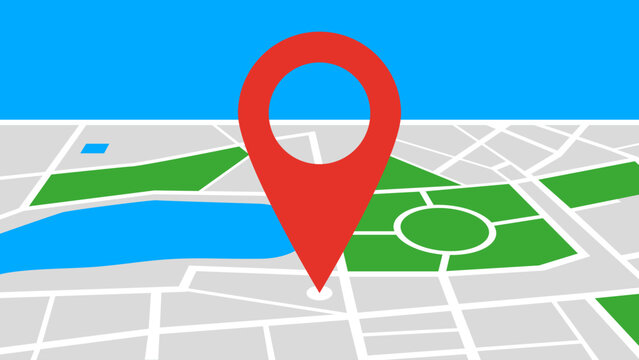 Map icon with pin gps vector flat and location marker pointer place, concept of road trip direction position symbol, travel destination trip point, city street navigator image