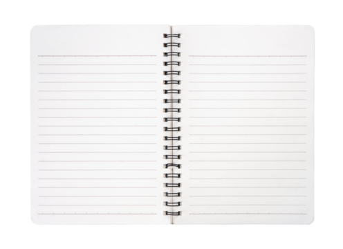 Open blank notebook isolated on transparent background