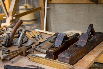 ANCIENT WOODWORKING TOOLS AND PAPER FORMING PRESS