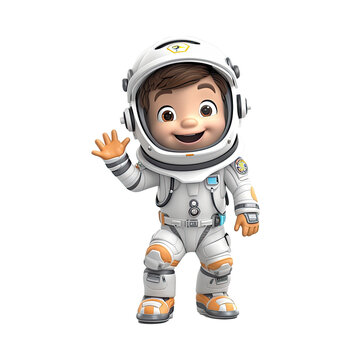 3D cute cartoon astronaut character on transparent background. Generative AI