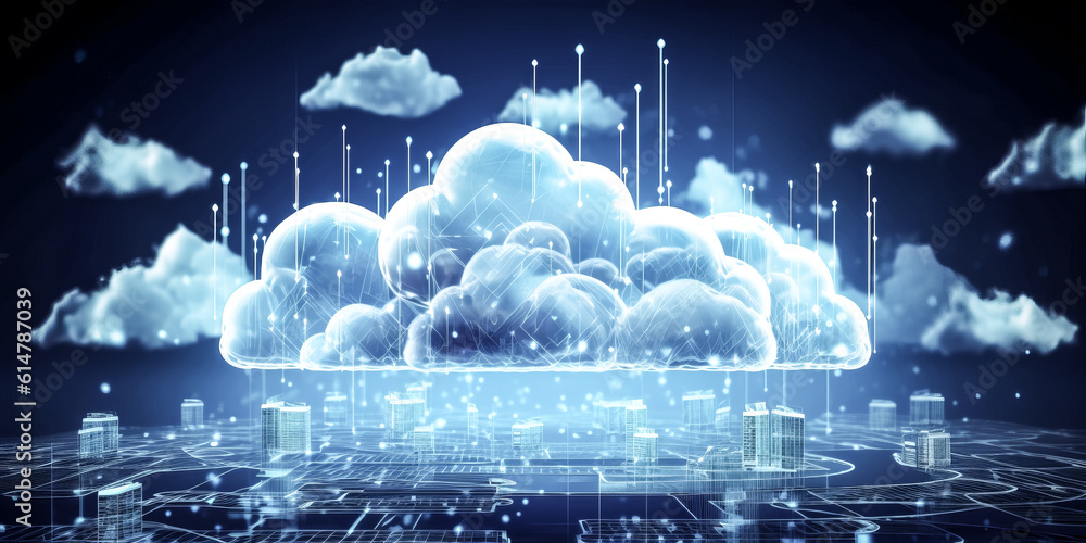 Aufkleber he creates a virtual computing environment with a white cloud background.