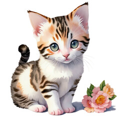 Obraz premium Watercolor Cute Baby Cats Clipart Bundle, 25 Transparent PNG Clipart Designs, Commercial Use, 300 DPI, Instant Download