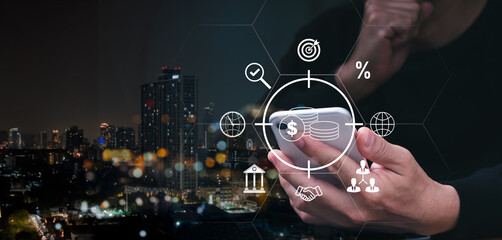 Budget and financial planning concept with management or executive CFO forecasting annual revenue and expenses for the organization. Finance in the workplace and the yearly strategy plan