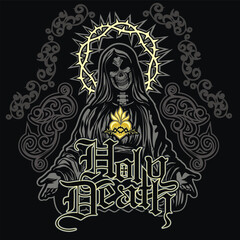 Fototapeta na wymiar Holy Death, skeleton, grunge vintage design t shirts