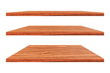 Empty vintage wooden shelf isolated on transparent background. png file