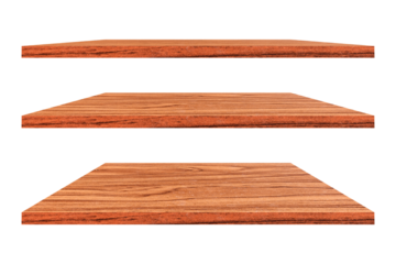 Empty vintage wooden shelf isolated on transparent background. png file