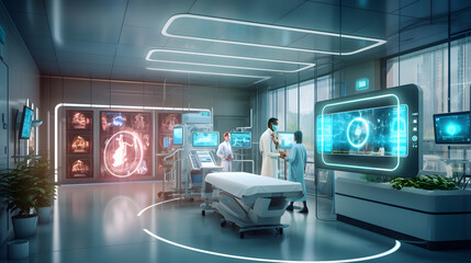 Futuristic healthcare room at modern hospital. AI generated