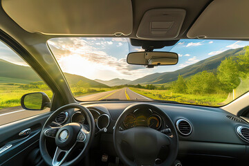 Cab of driverless vehicle. AI technology generated image