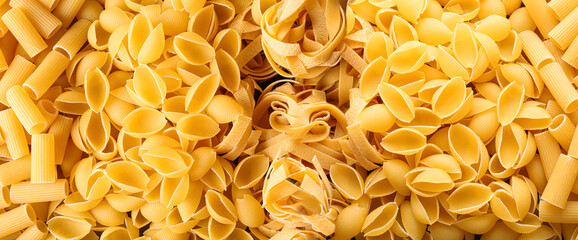 Different types of pasta as background, closeup