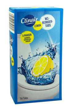 Clinair Lemon 3 Phasen WC Reiniger Tabs hintergrund transparent close up
