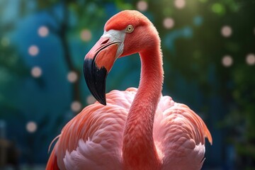 flamingo in nature close-up. AI generated.