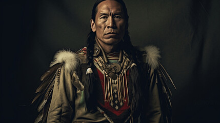 portrait of an american native man. Image generative AI. - obrazy, fototapety, plakaty