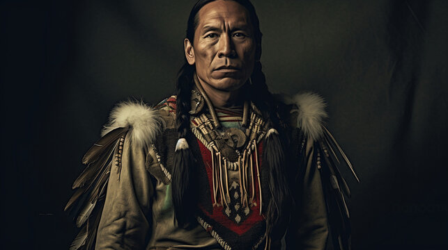 portrait of an american native man. Image generative AI.