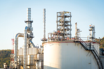 oil refinery with a large oil storage tank