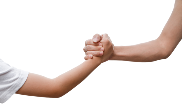 Friendly handshake father and child isolated on transparent background