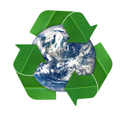 Environment concept. globes and recycle icon isolated on transparent background. Elements of this image furnished by NASA