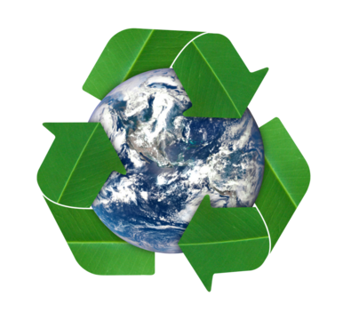 Environment concept. globes and recycle icon isolated on transparent background. Elements of this image furnished by NASA