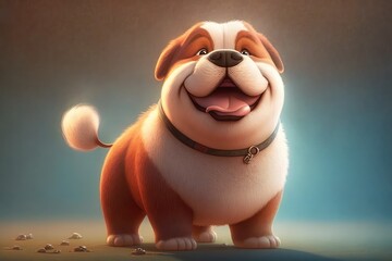 Naklejka premium chubby and smiling cartoon doggy wallpaper a joyful mammal generative ai