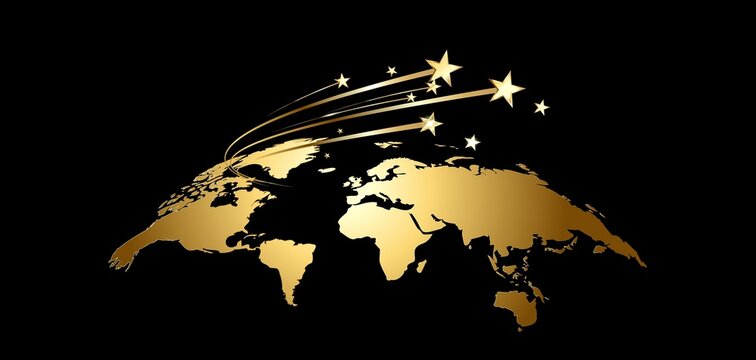 golden globe with flying stars on a dark background