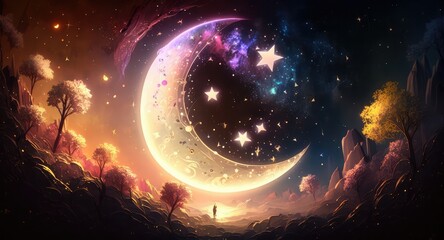 midnight glowing moon and star wallpaper for bedtime story adventures generative ai