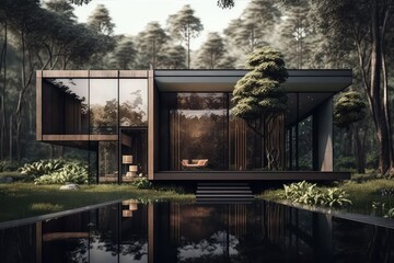 3d rendered premium residential villa with pool and green surroundings generative ai