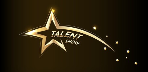 Golden talent show text in the star on a dark background. Event invitation poster. illustration
