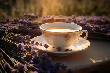 Obraz na płótnie Canvas Cup of Lavender tea with flowers.