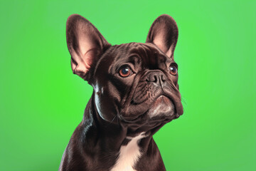 French Bulldog close up on greenscreen background