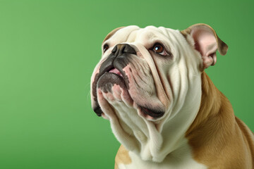 Bulldog close up on greenscreen background