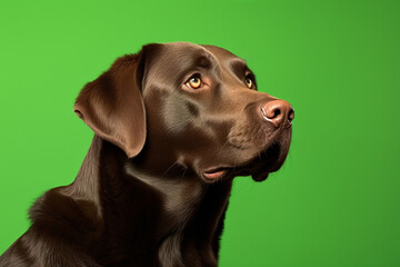 black Labrador Retriever close up on greenscreen background
