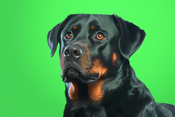 Rottweiler close up on greenscreen background